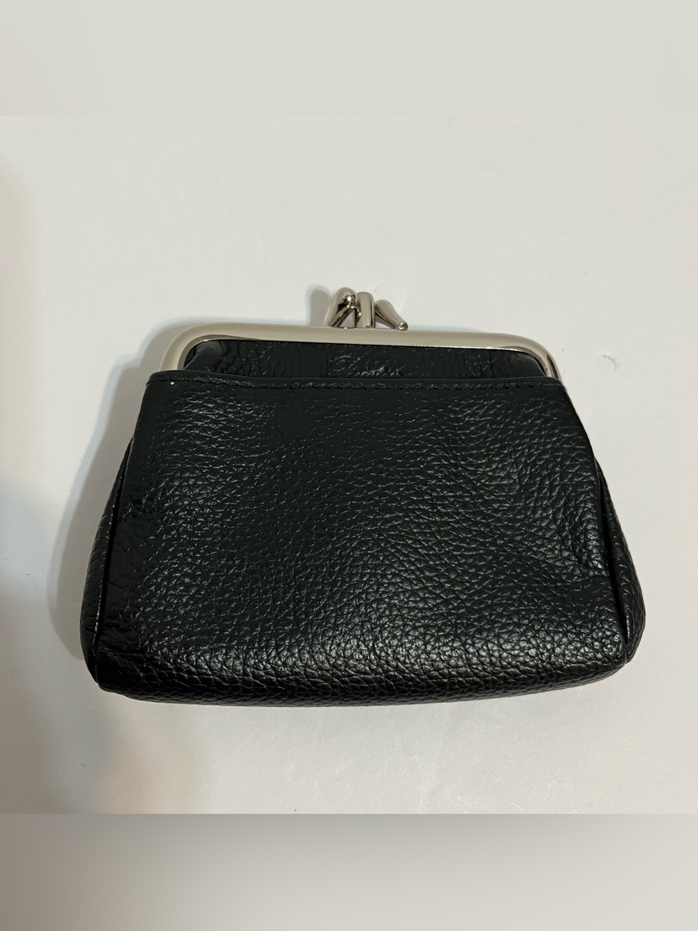 Buxton Black Pebbled Leather Double Kiss-Lock Coin Purse